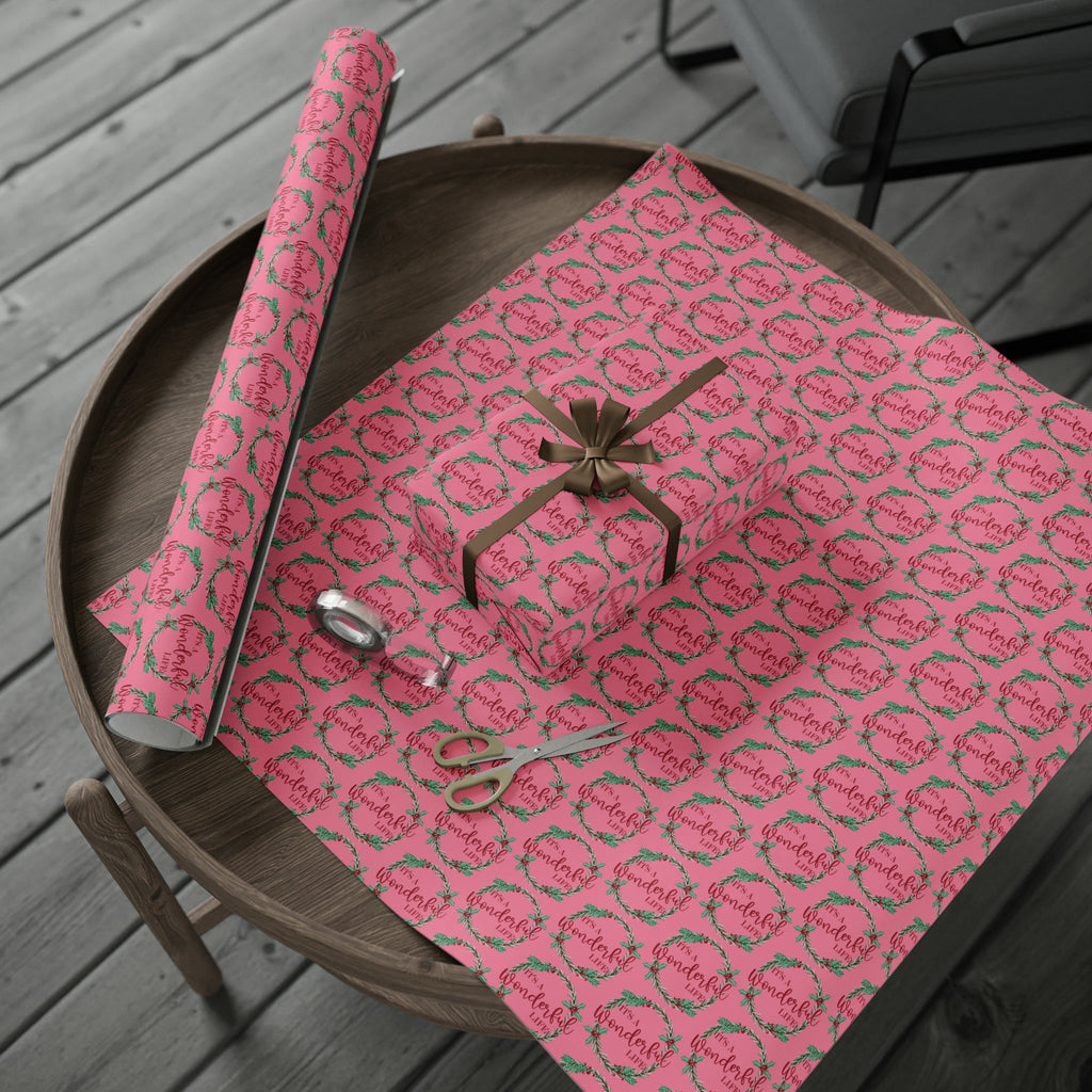 It's A Wonderful Life Christmas Wreath Pink Retro Style Holiday Gift Wrap Paper - Glossy Or Matte