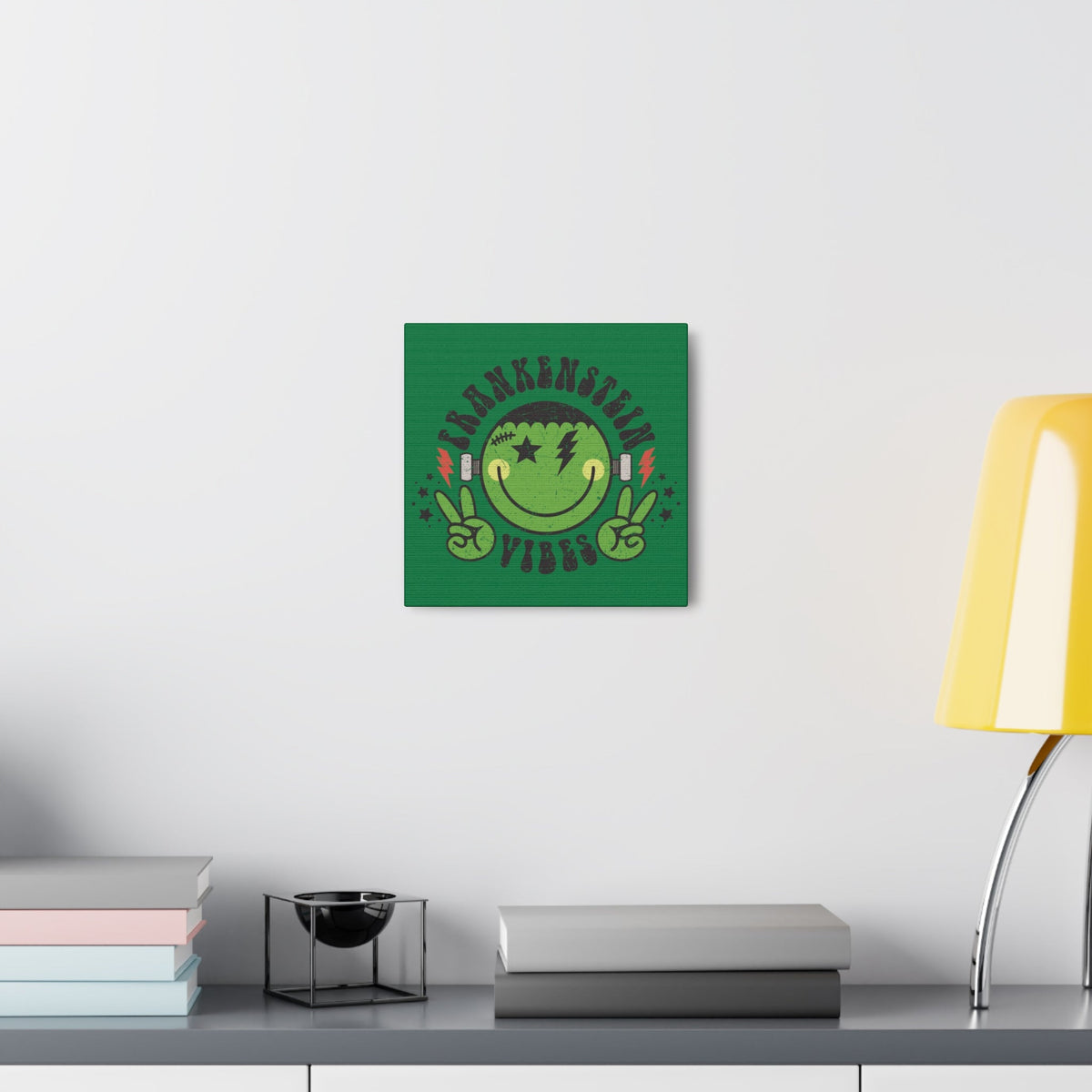 Frankenstein Vibes Distressed Style Halloween Print Canvas Gallery Wrap