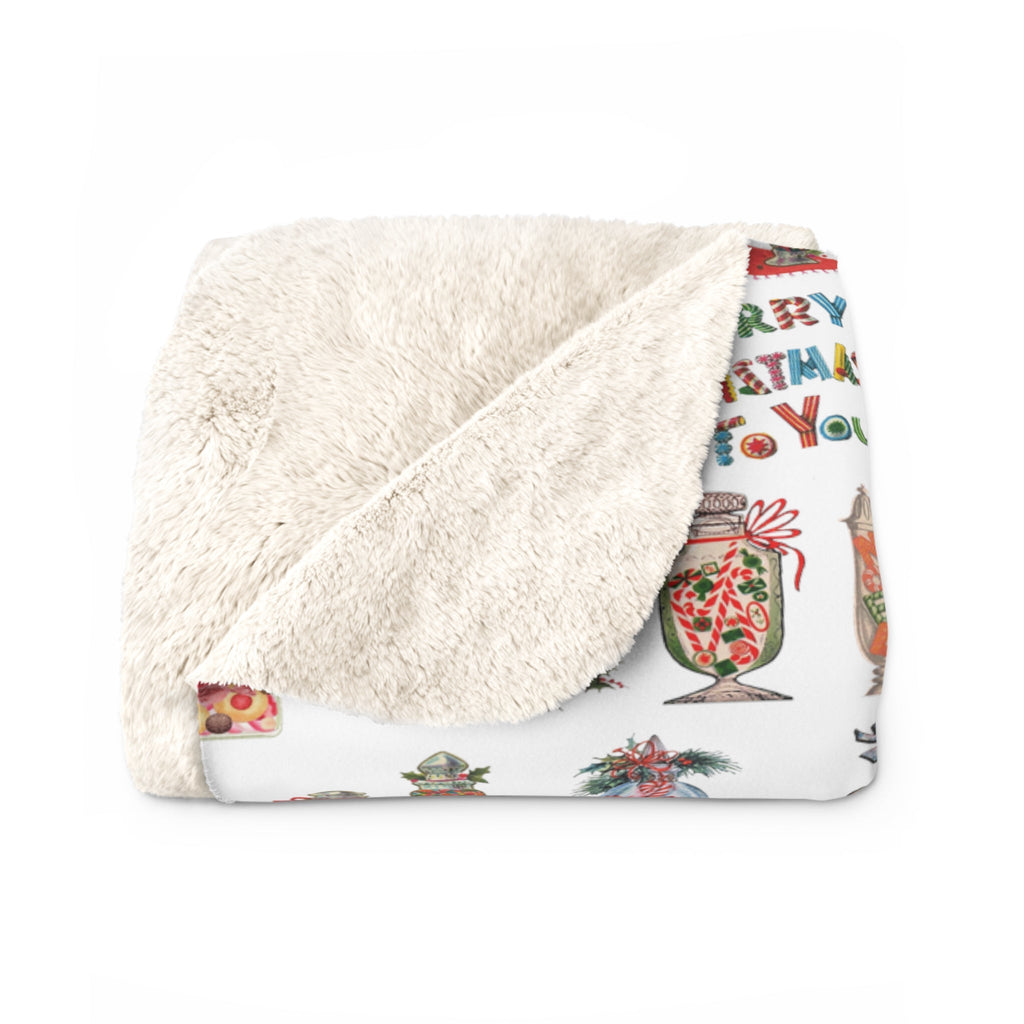 Merry Christmas To You Christmas Candy Mid Century Retro Print Sherpa Fleece Blanket