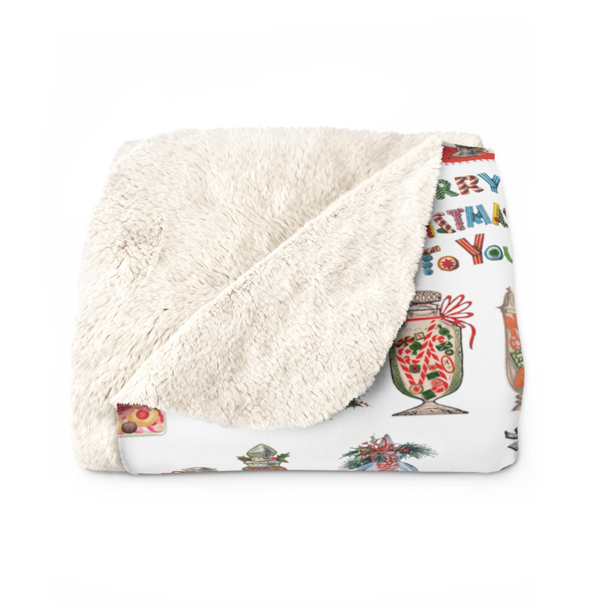 Merry Christmas To You Christmas Candy Mid Century Retro Print Sherpa Fleece Blanket
