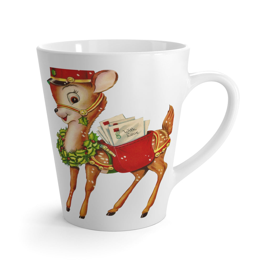 Reindeer Mail Carrier Mid Century Retro Christmas Print Latte Mug