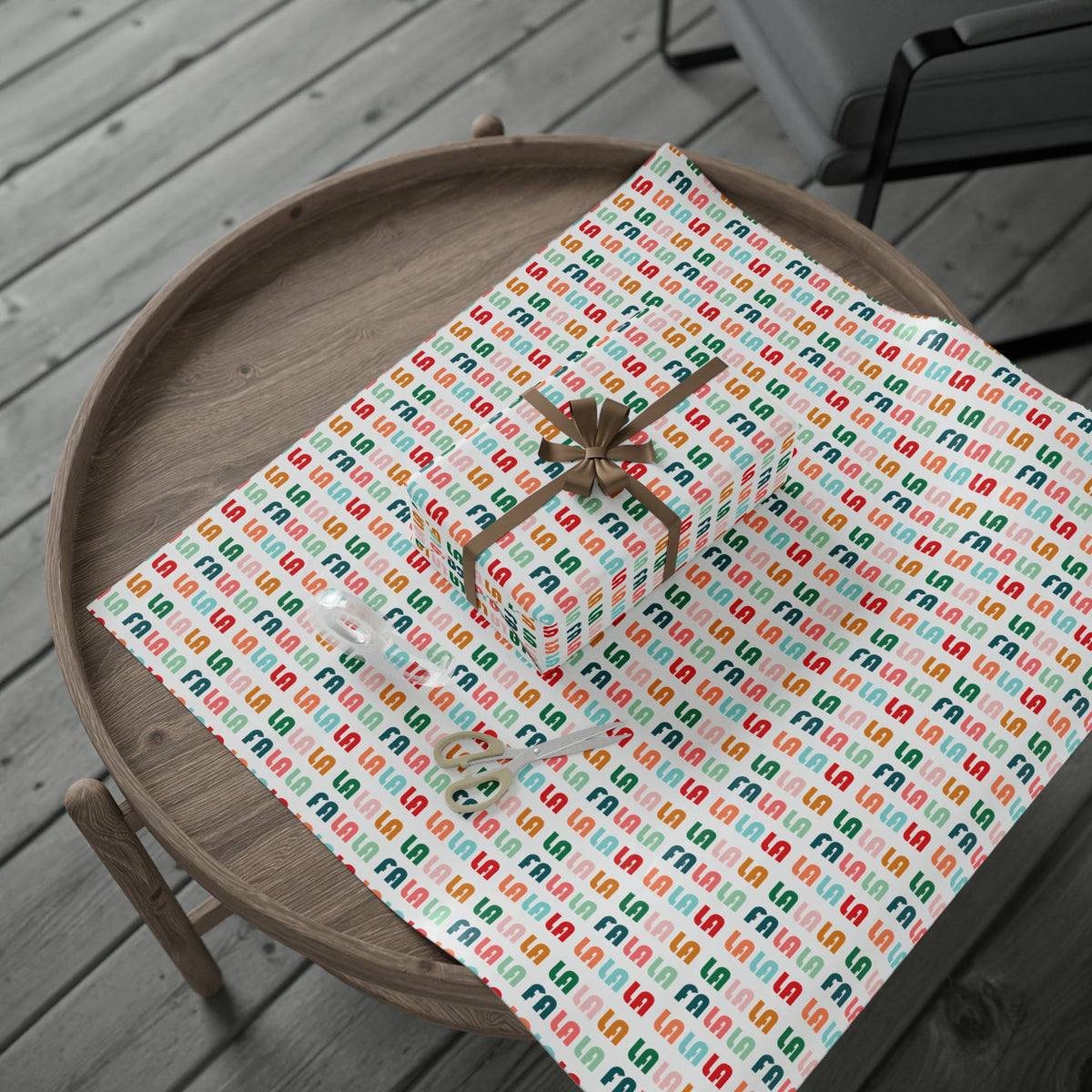 Fa La La La Retro Style Christmas Print Holiday Gift Wrap Paper - Glossy Or Matte