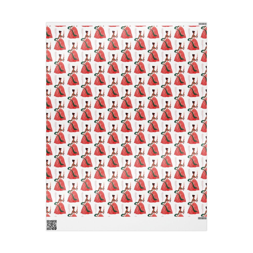 Happy Holidays Christmas Lady With Candle Retro Christmas Print Holiday Gift Wrap Paper - Glossy Or Matte