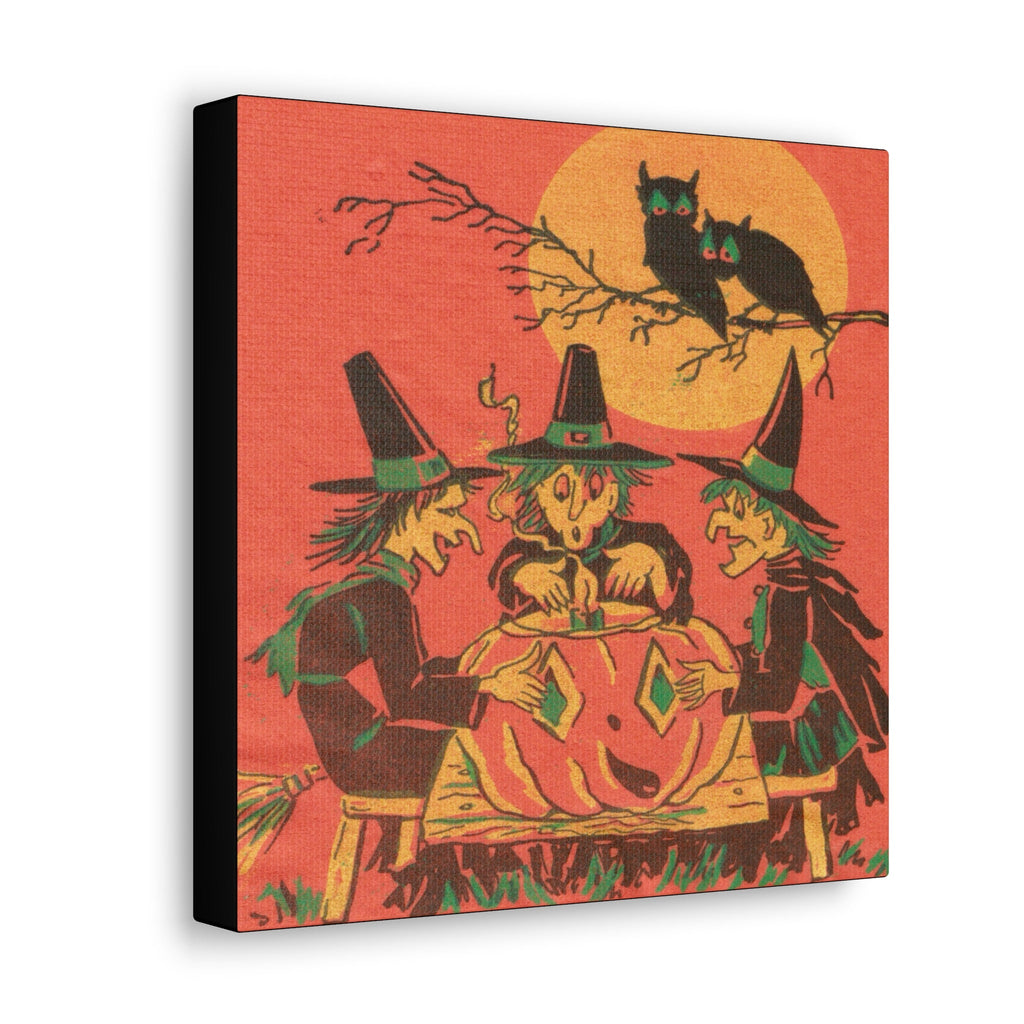 Three Witches Owls Halloween Canvas Gallery Wrap - Retro Style