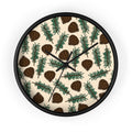 Pinecones With Sprigs Of Pine Christmas Winter Print Black Wall Clock