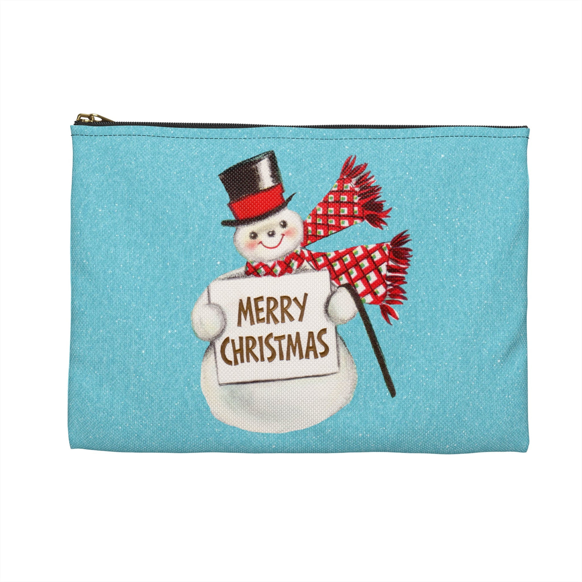 Merry Christmas Snowman Blue Mid Century Retro Christmas Print Polyester Accessory Pouch Travel Bag