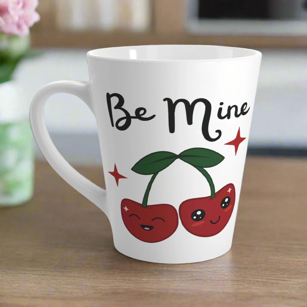 Be Mine Valentine's Day Pair Of Cherries Retro Style Ceramic Latte Coffee Mug