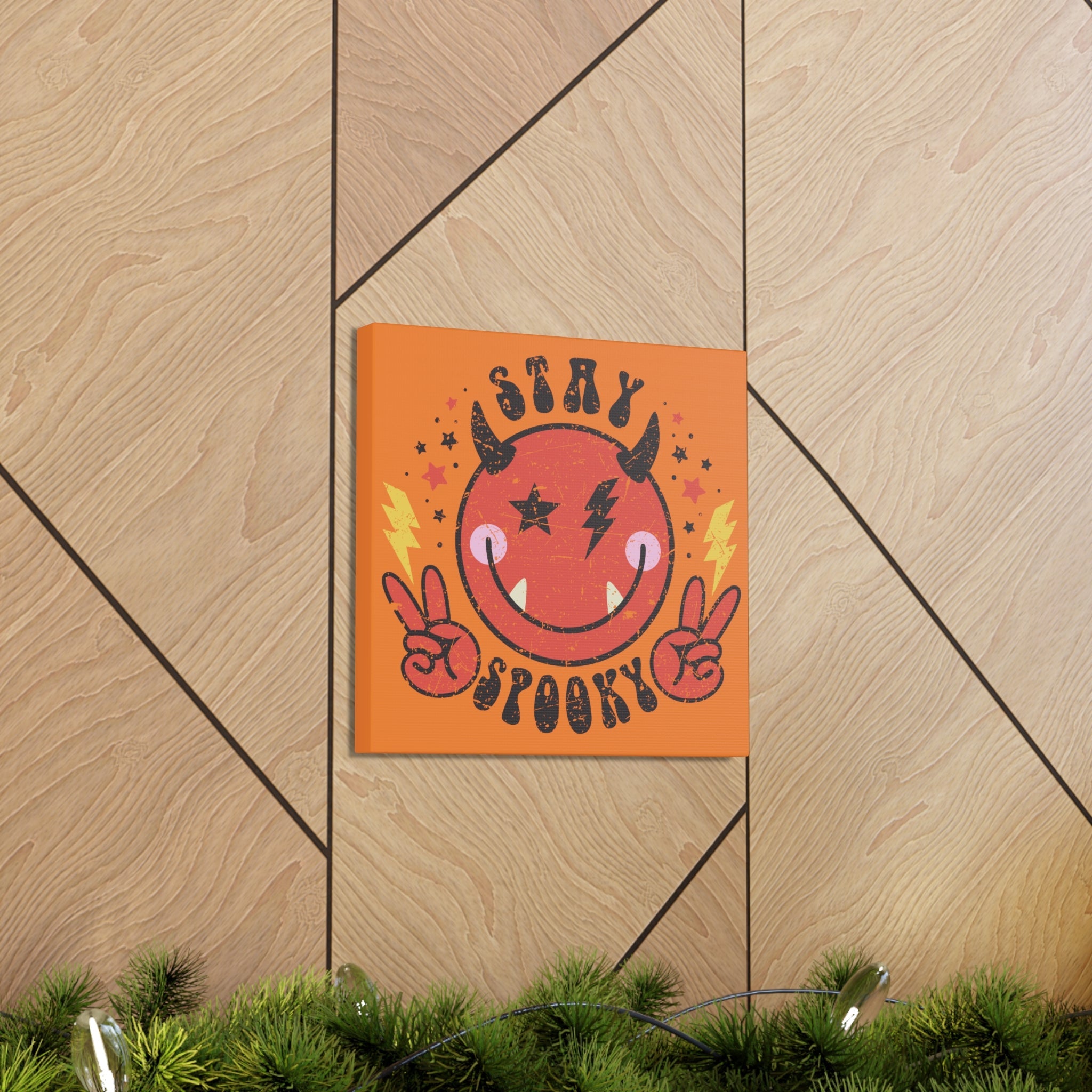 Stay Spooky Cute Devil Distressed Style Halloween Print Canvas Gallery Wrap
