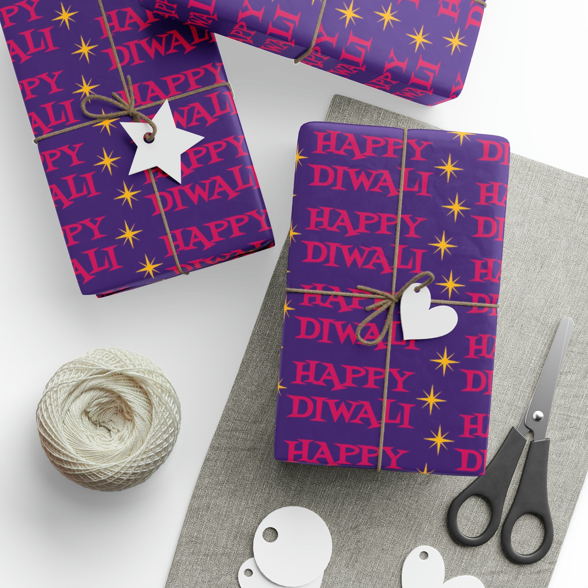 Happy Diwali Stars Atomic Mid Century Retro Style Holiday Gift Wrap Paper - Glossy Or Matte