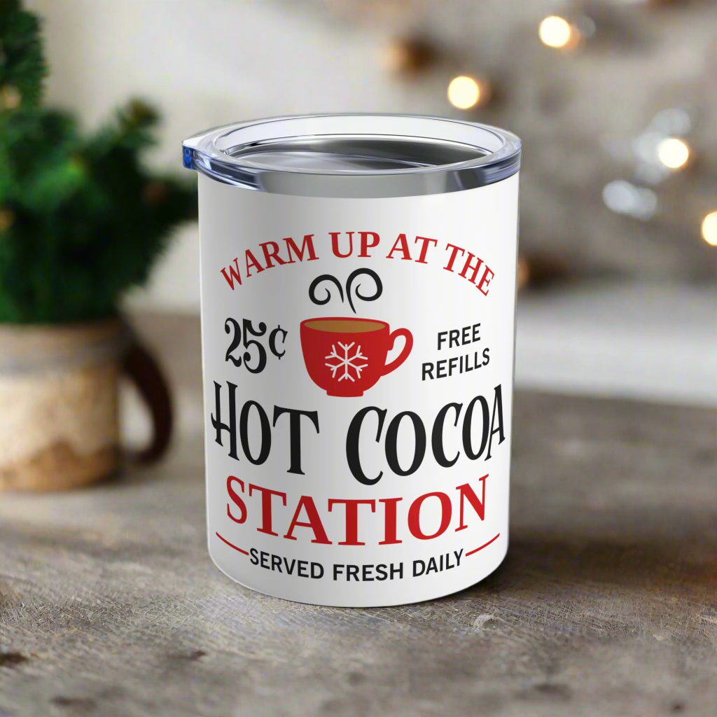 Warm Up At The Hot Cocoa Station Drink Tumbler Travel Christmas Mug