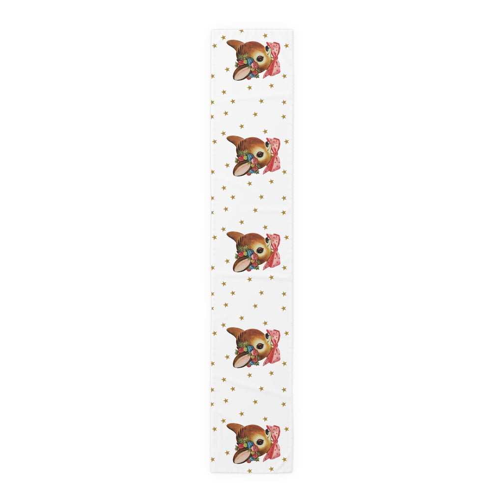 Reindeer Gold Stars Mid Century Retro Christmas Print Home Decor Cotton Poly Table Runner