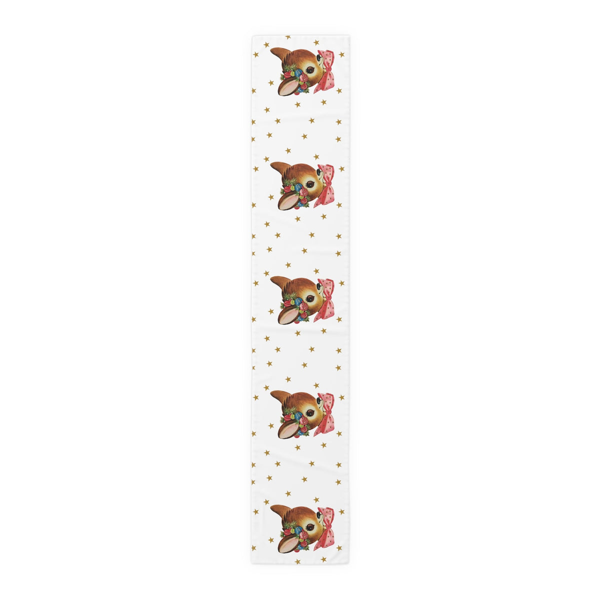 Reindeer Gold Stars Mid Century Retro Christmas Print Home Decor Cotton Poly Table Runner