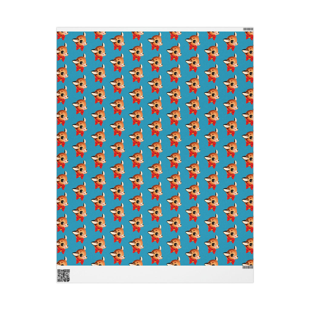 Reindeer With Bow Blue Mid Century Retro Christmas Print Holiday Gift Wrap Paper - Glossy Or Matte