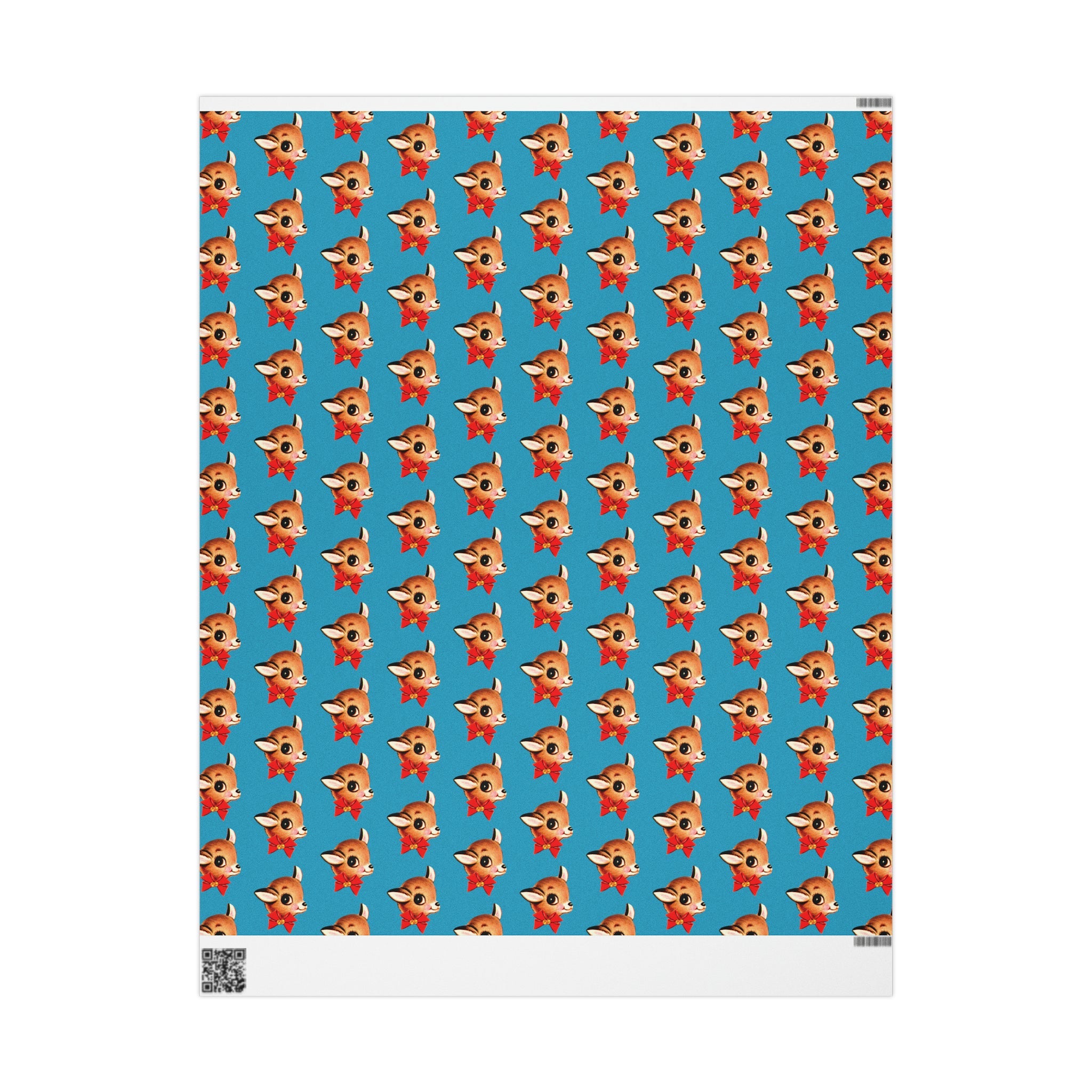 Reindeer With Bow Blue Mid Century Retro Christmas Print Holiday Gift Wrap Paper - Glossy Or Matte