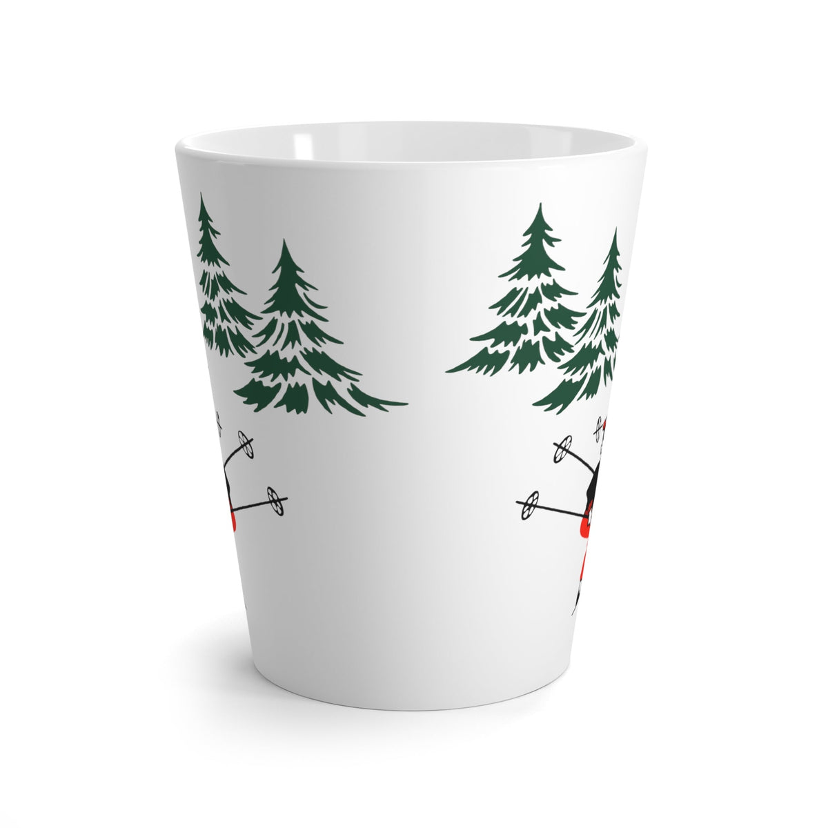 Christmas Skiing Couple Trees Winter Mid Century Retro Christmas Print Latte Coffee Mug