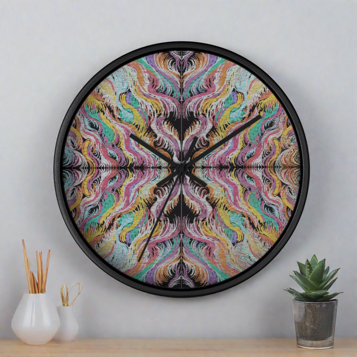 Goddess Vibes Caden Caraco Art Print Mosaic Wooden Black Silent Wall Clock