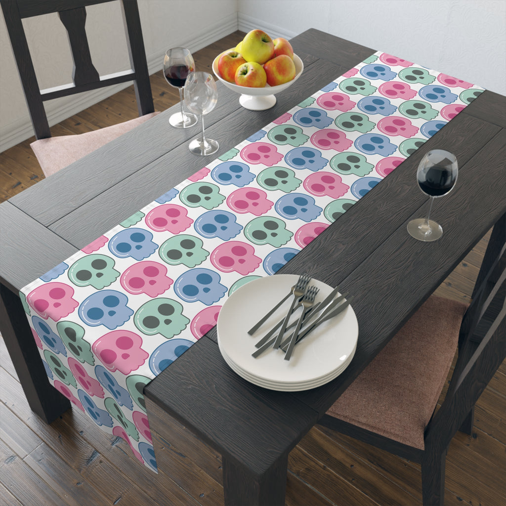 Pastel Goth Cute Halloween Skulls Home Decor Cotton Poly Table Runner