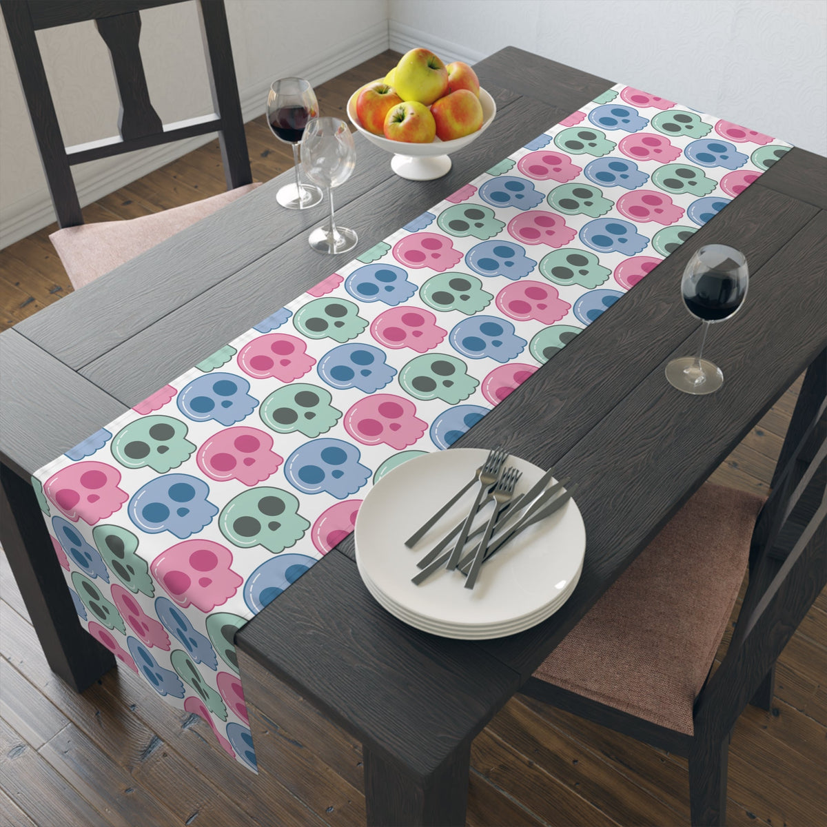 Pastel Goth Cute Halloween Skulls Home Decor Cotton Poly Table Runner