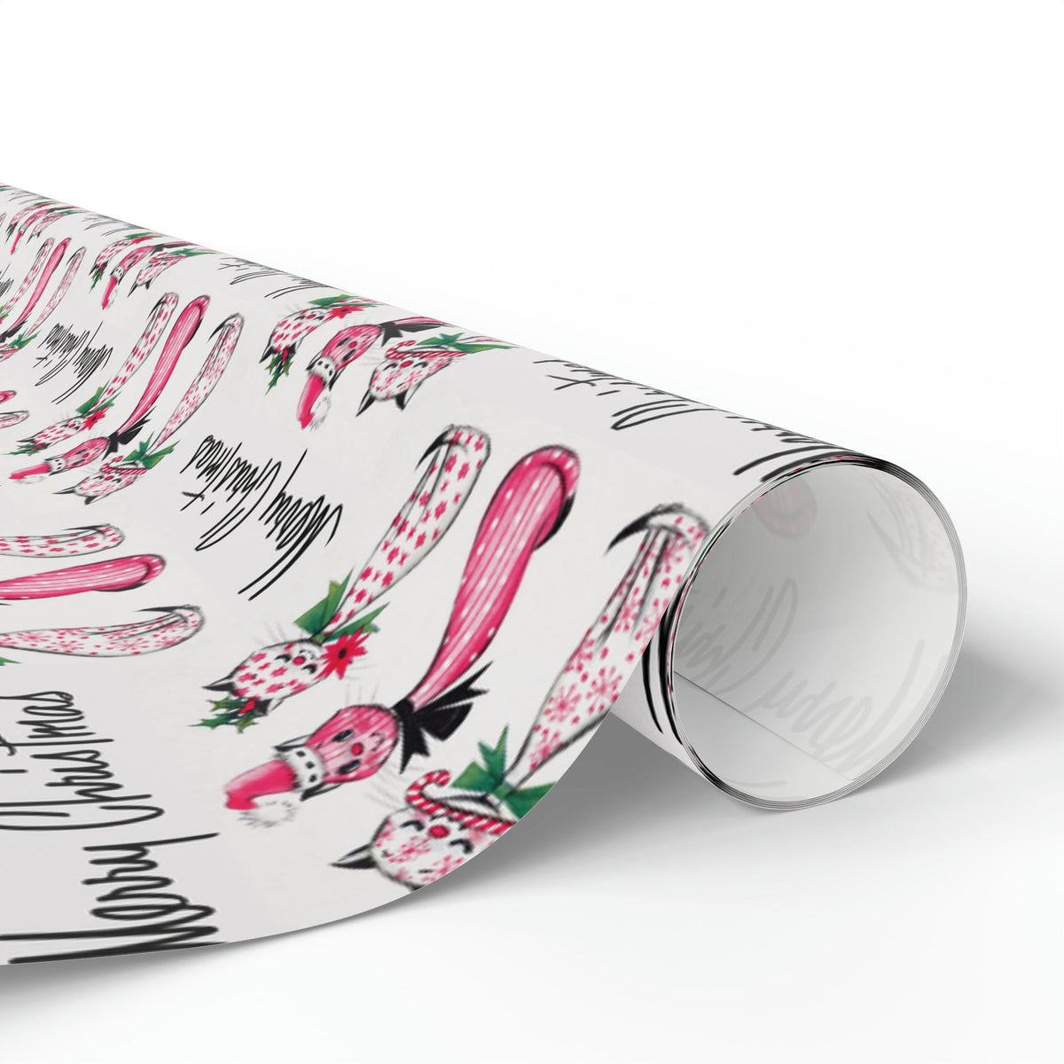 Merry Christmas Cats Mid Century Retro Christmas Print Holiday Gift Wrap Paper - Glossy Or Matte