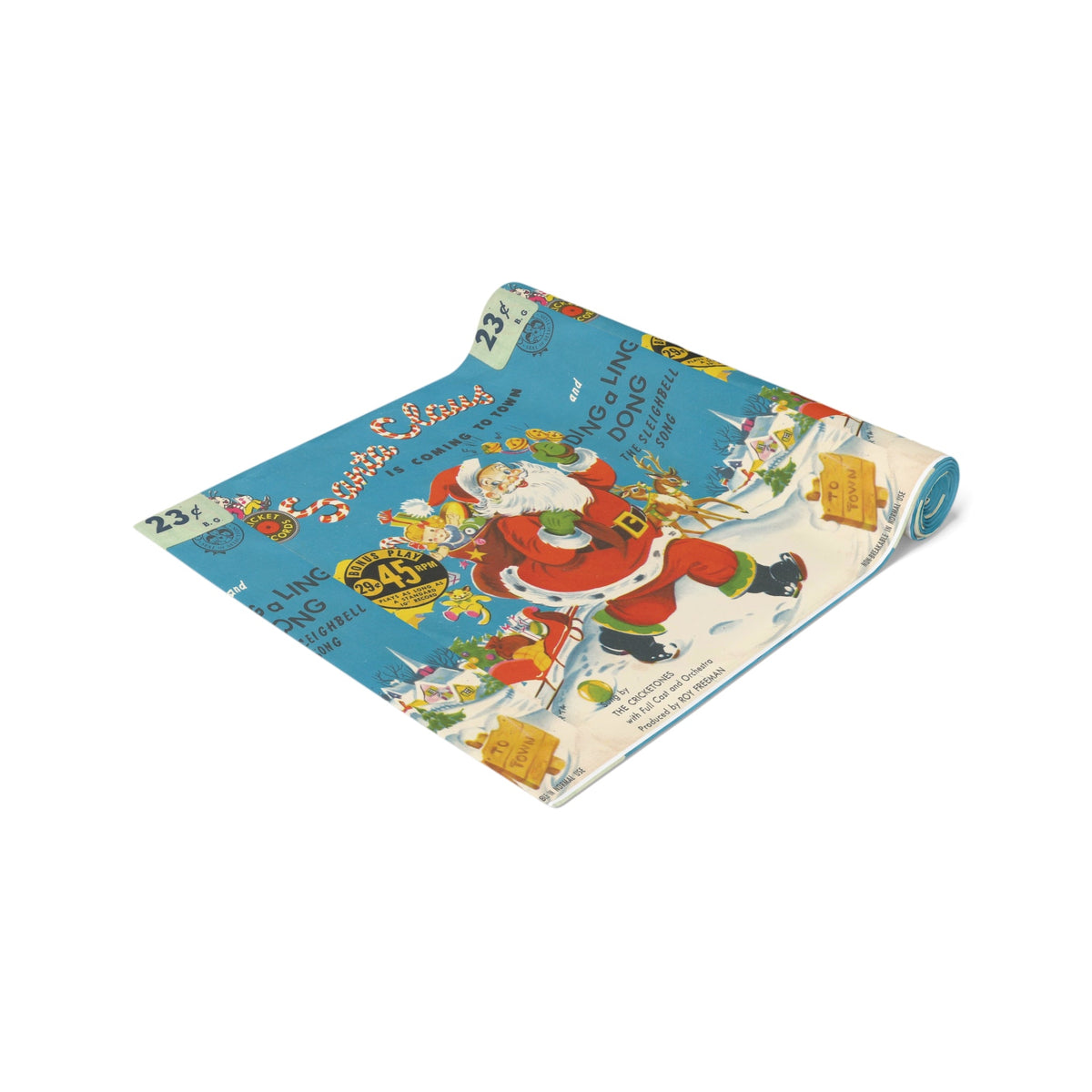 Santa Claus Is Coming To Town Record Cover Retro Mid Century Christmas Print Home Decor Cotton Poly Table Runner