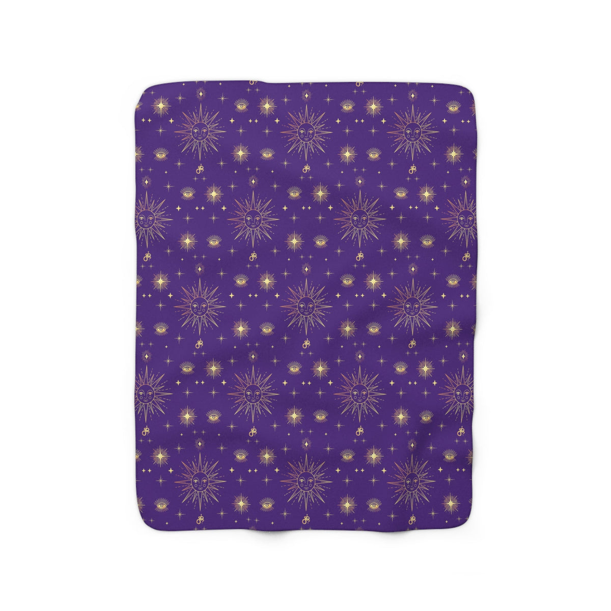 Gold Sun Stars Celestial Tarot Purple Sherpa Fleece Blanket