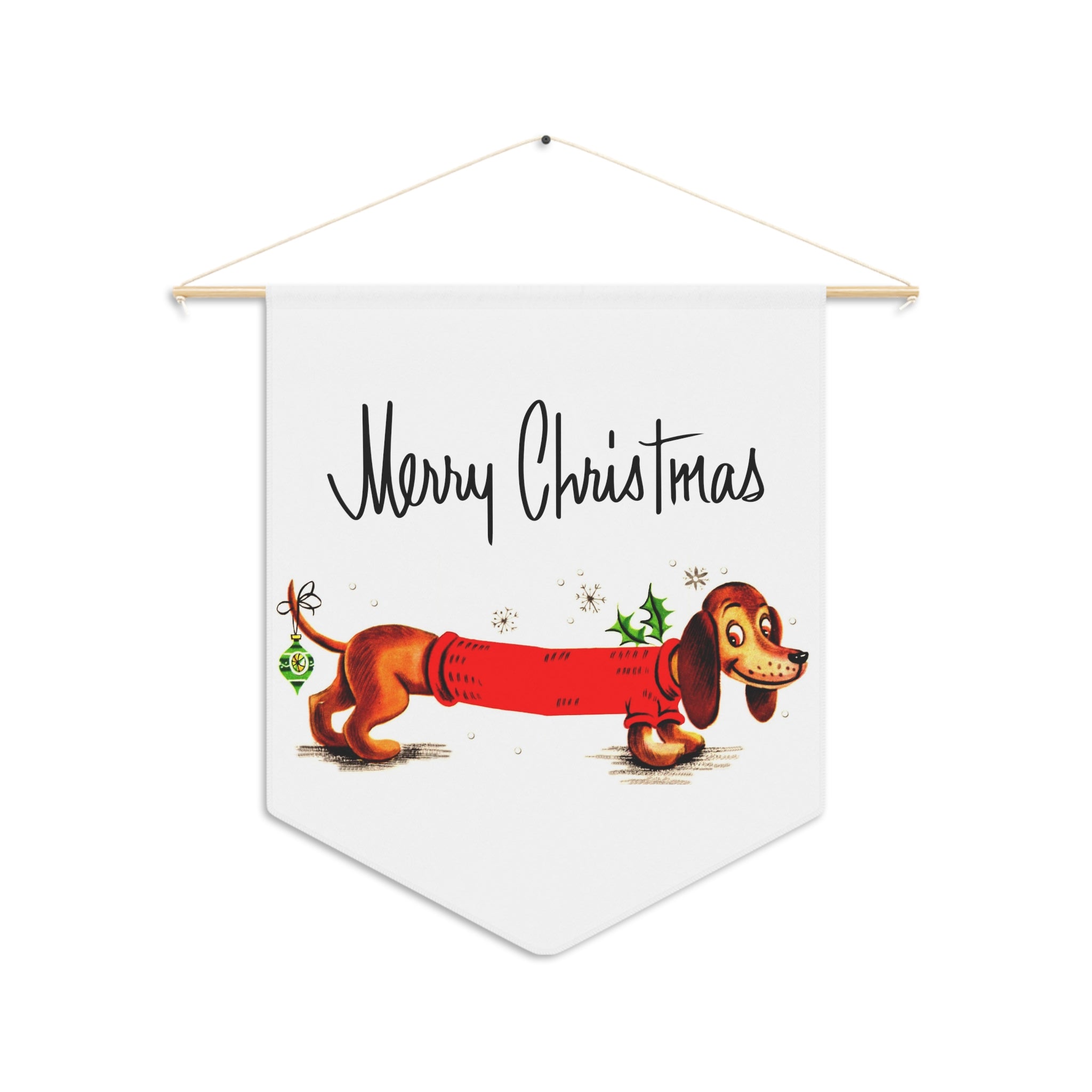 Merry Christmas Cute Christmas Dachshund Wiener Dog Retro Christmas Print Wall Hanging Banner Flag