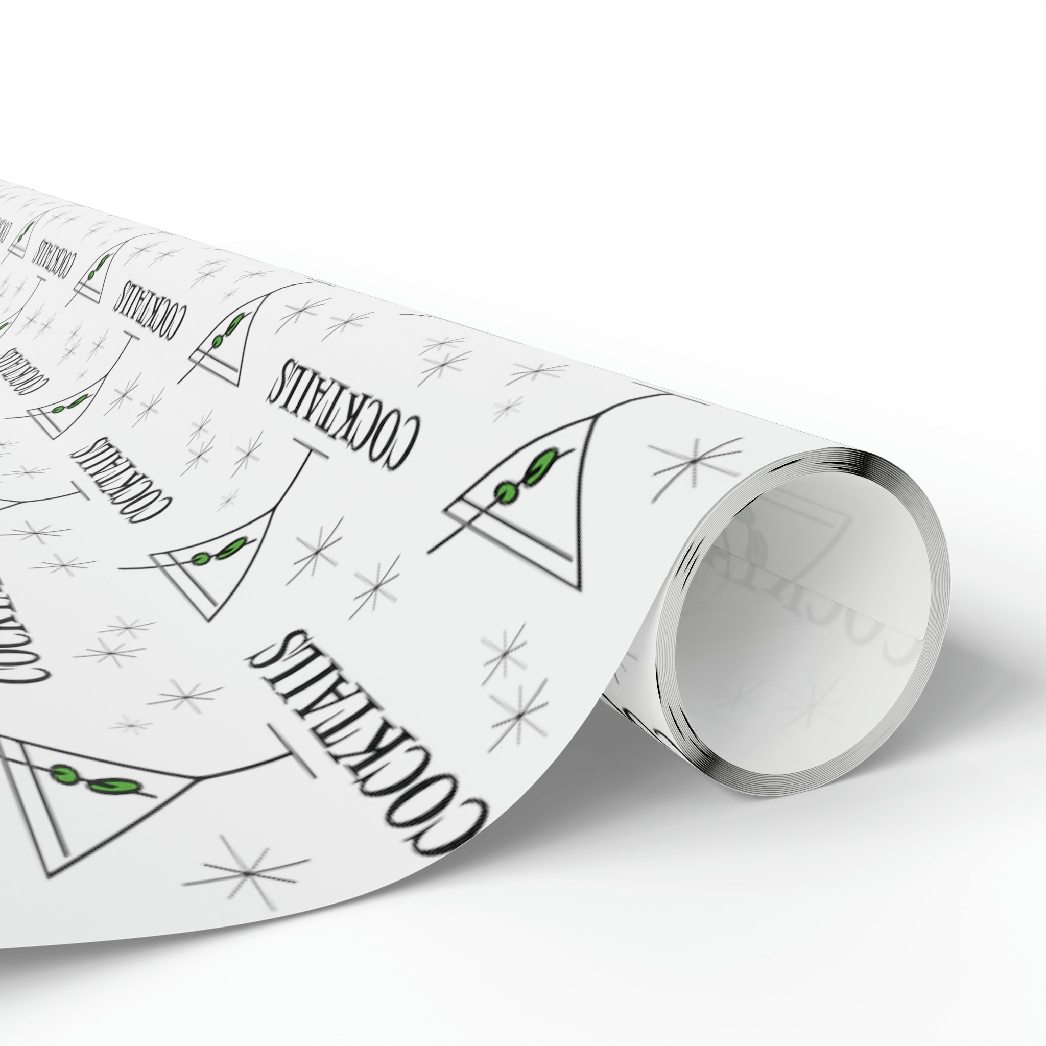 Martini Cocktails Stars Atomic Mid Century Retro Print Holiday Gift Wrap Paper - Glossy Or Matte