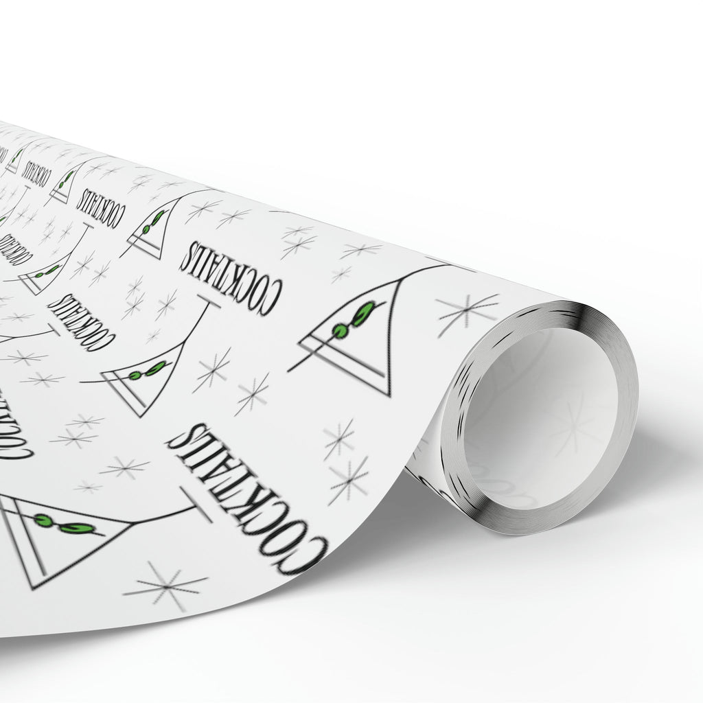 Martini Cocktails Stars Atomic Mid Century Retro Print Holiday Gift Wrap Paper - Glossy Or Matte