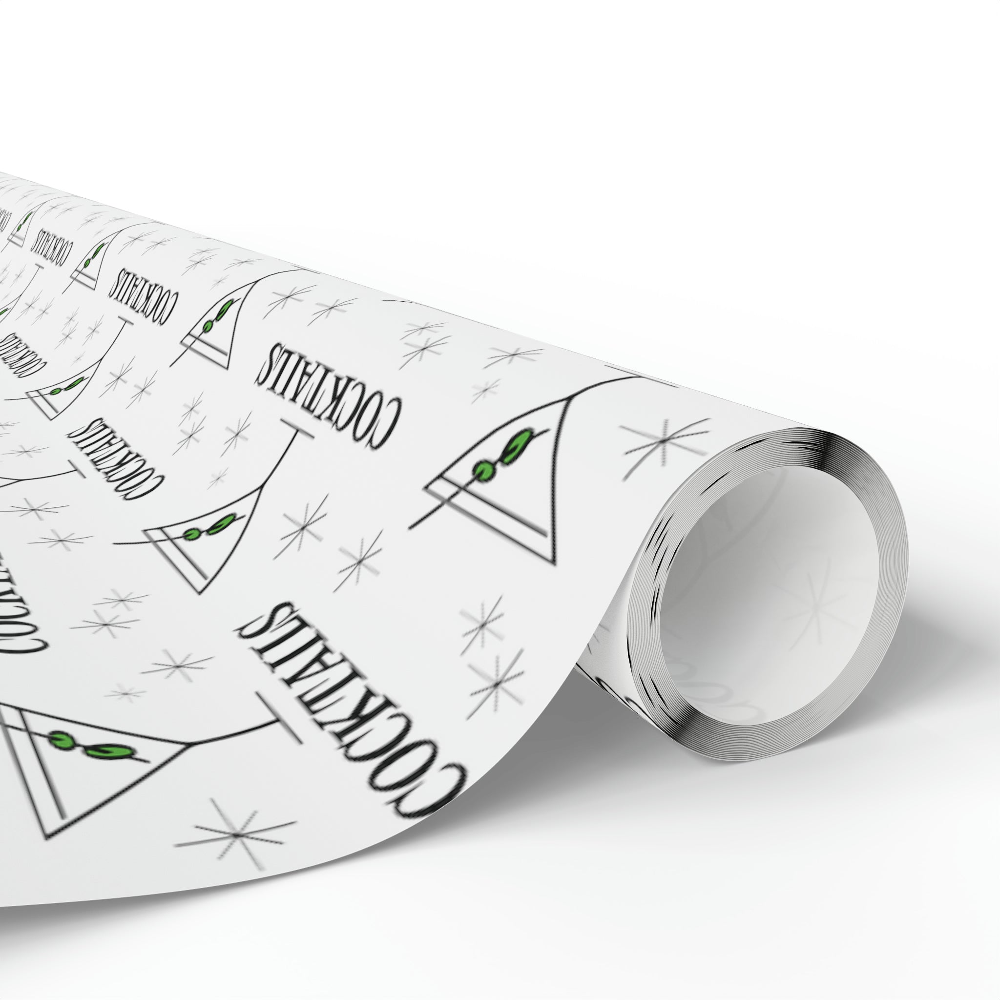 Martini Cocktails Stars Atomic Mid Century Retro Print Holiday Gift Wrap Paper - Glossy Or Matte