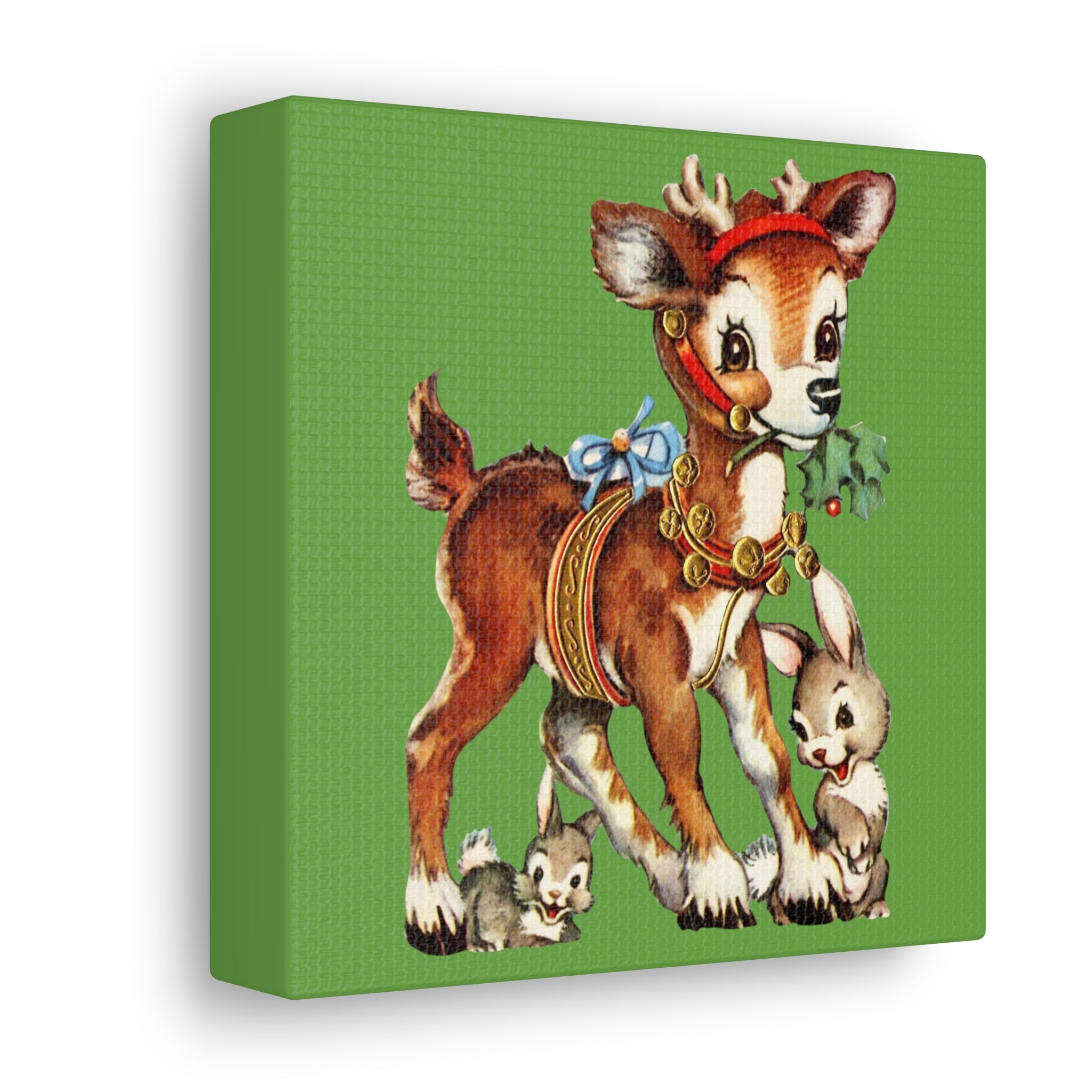 Reindeer And Bunnies Mid Century Retro Christmas Canvas Gallery Wrap