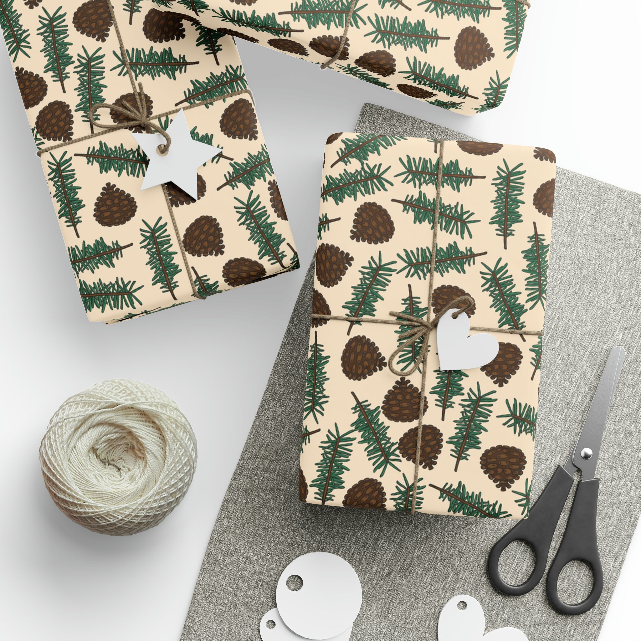 Pinecones With Sprigs Of Pine Cute Winter Christmas Print Holiday Gift Wrap Paper - Glossy Or Matte