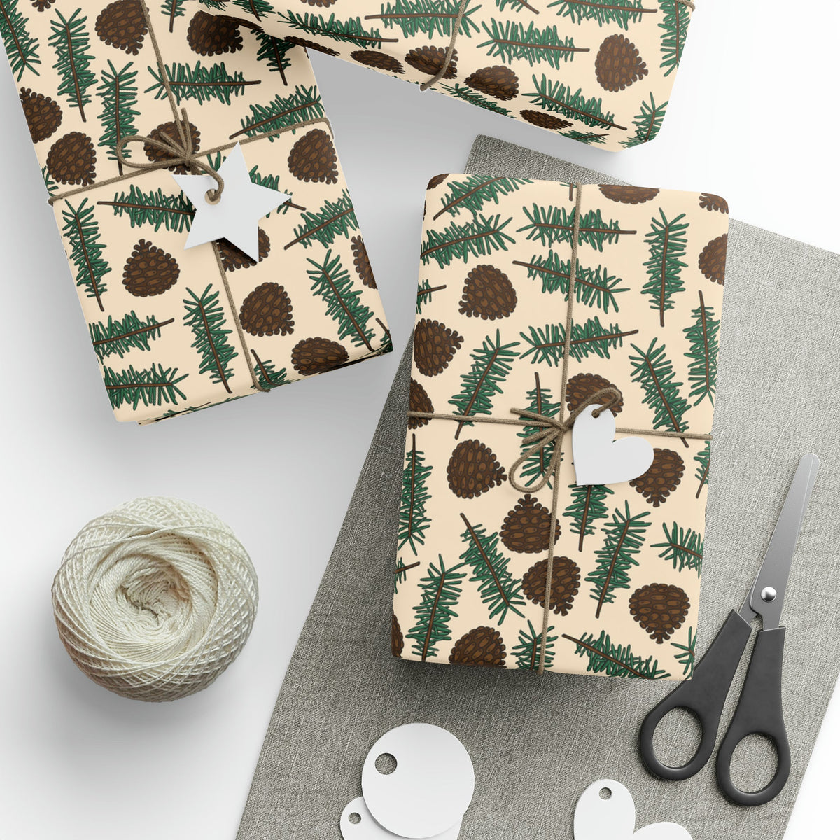 Pinecones With Sprigs Of Pine Cute Winter Christmas Print Holiday Gift Wrap Paper - Glossy Or Matte
