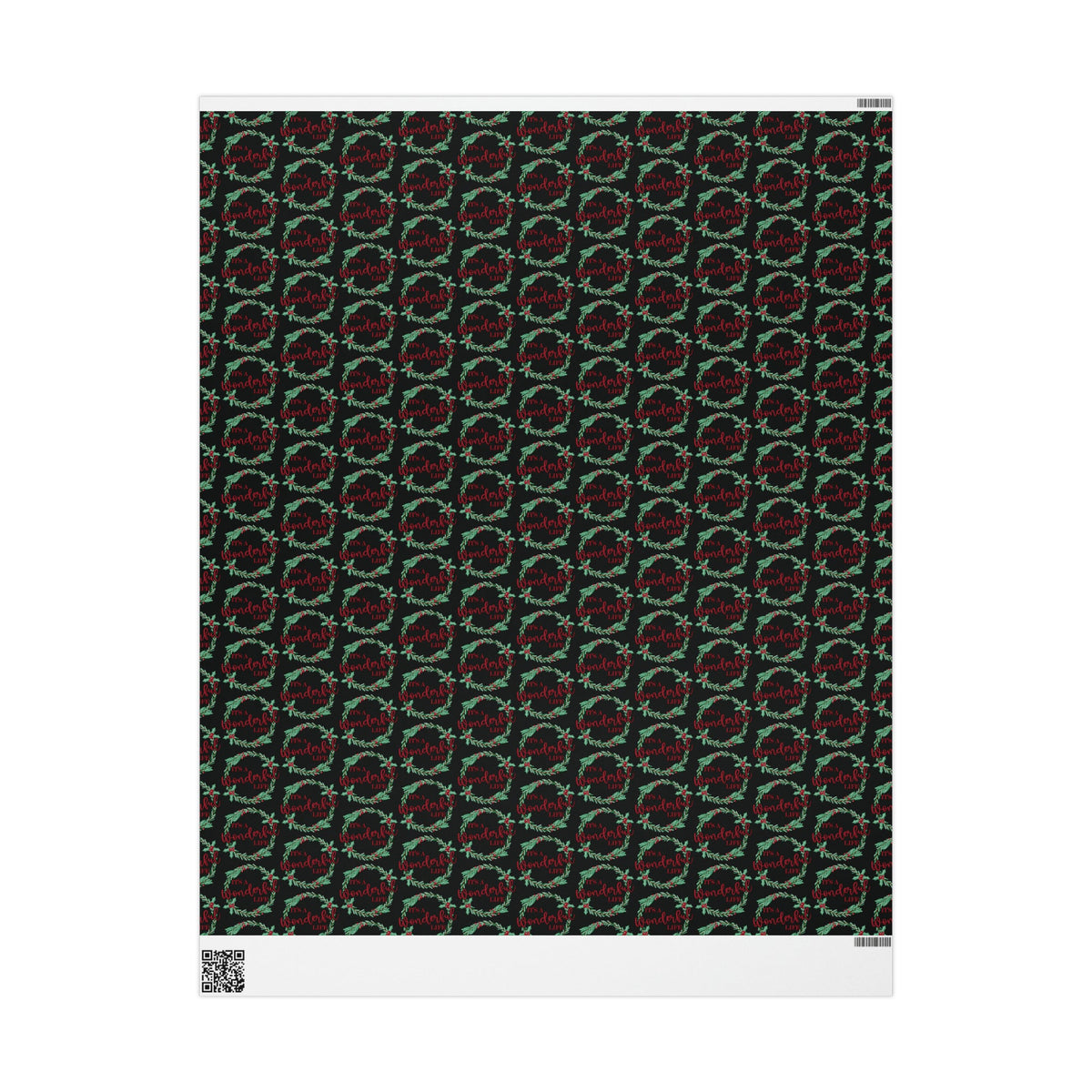 It's A Wonderful Life Christmas Wreath Black Retro Style Holiday Gift Wrap Paper - Glossy Or Matte