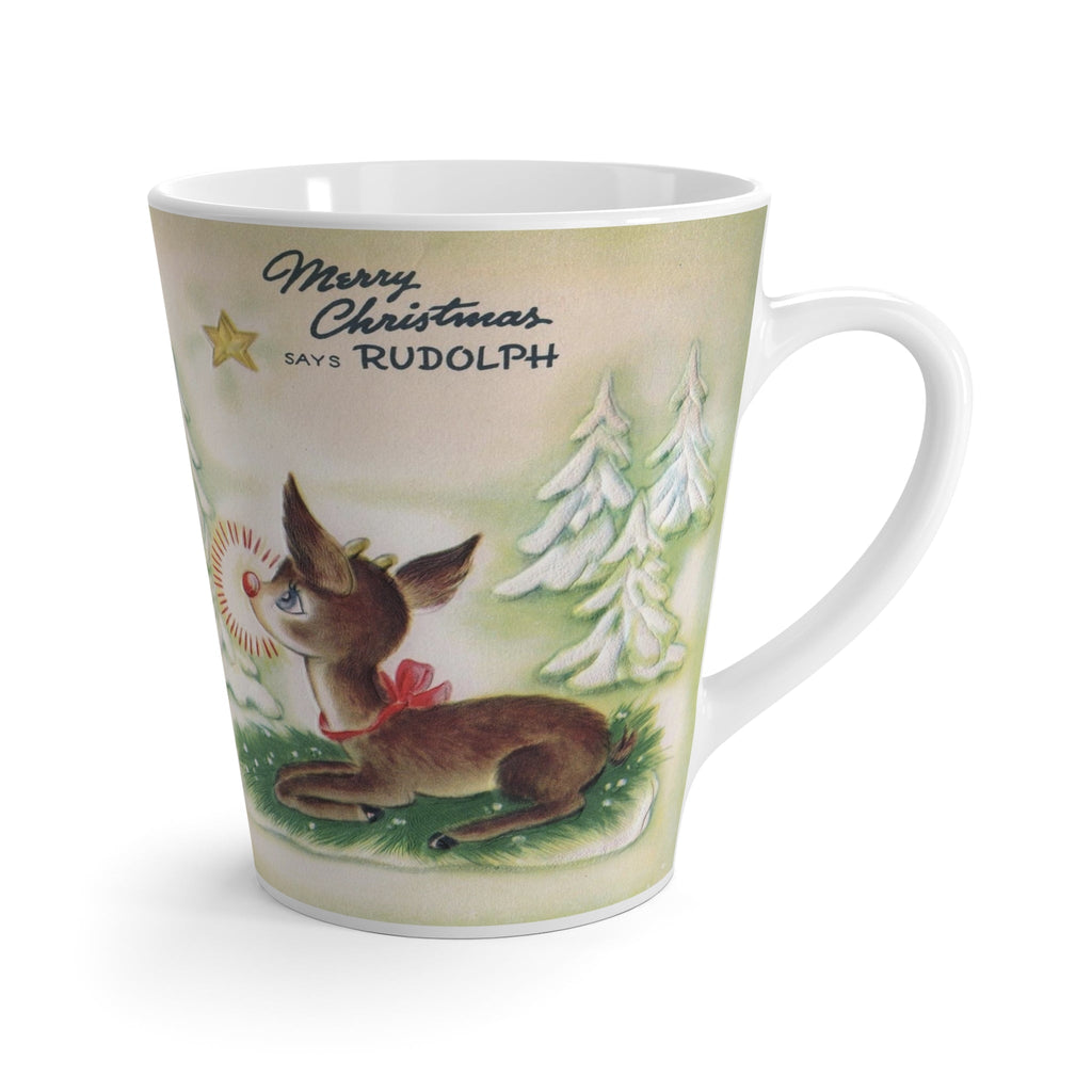 Merry Christmas With Rudolph Retro Christmas Print Latte Coffee Mug