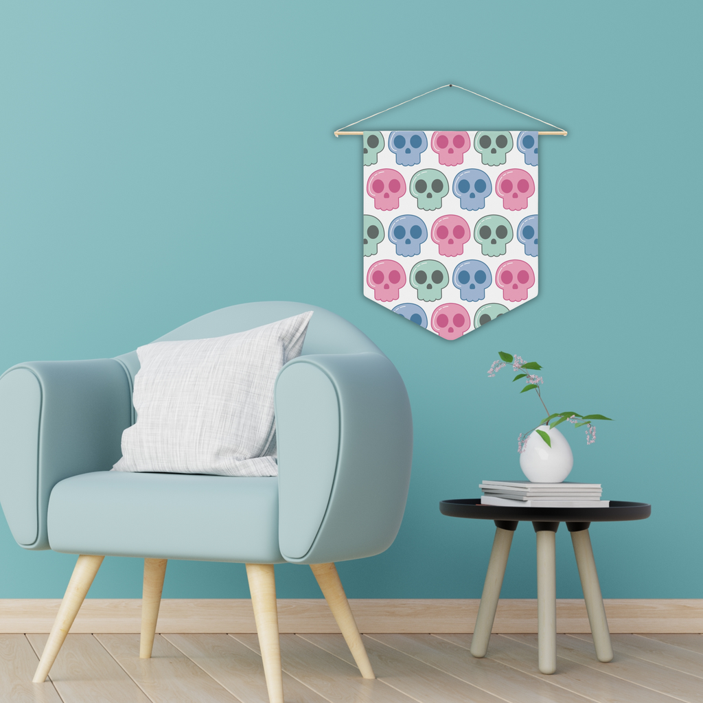 Pastel Goth Skulls Print Cute Halloween Pennant Banner Wall Hanging