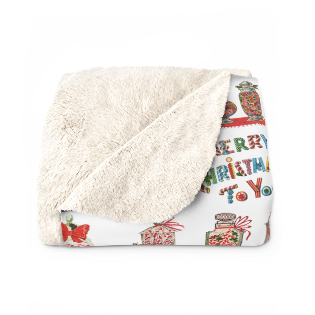 Merry Christmas To You Christmas Candy Mid Century Retro Print Sherpa Fleece Blanket