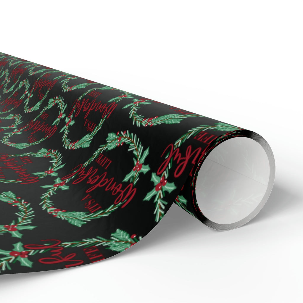It's A Wonderful Life Christmas Wreath Black Retro Style Holiday Gift Wrap Paper - Glossy Or Matte