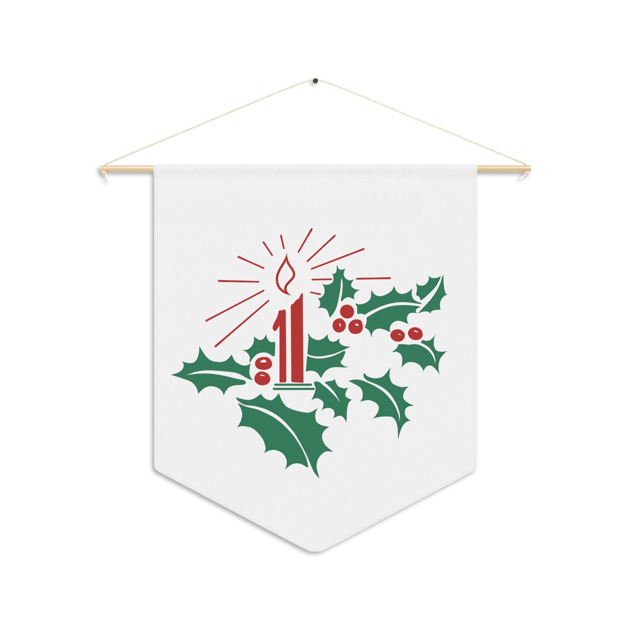 Christmas Candle Holly Retro Mid Century Decor Christmas Print Wall Hanging Banner Flag