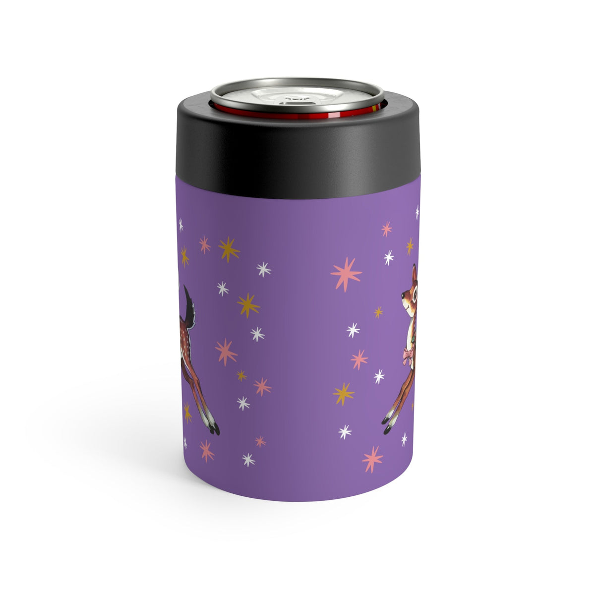 Reindeer Stars Mid Century Purple Retro Christmas Print Stainless Steel Can Holder
