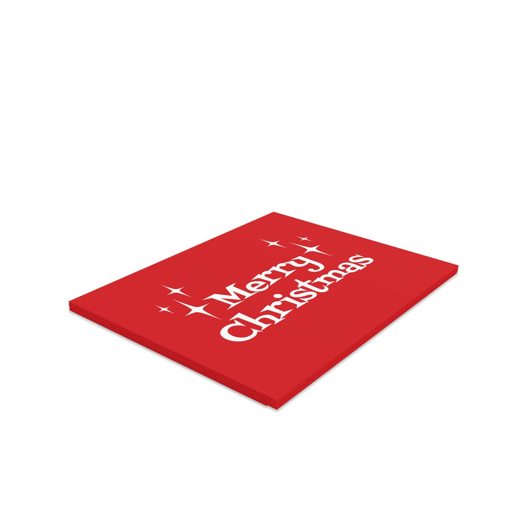 Merry Christmas Starburst Atomic Mid Century Retro Christmas Style Red Matte Greeting Cards (8, 16, and 24 pcs)