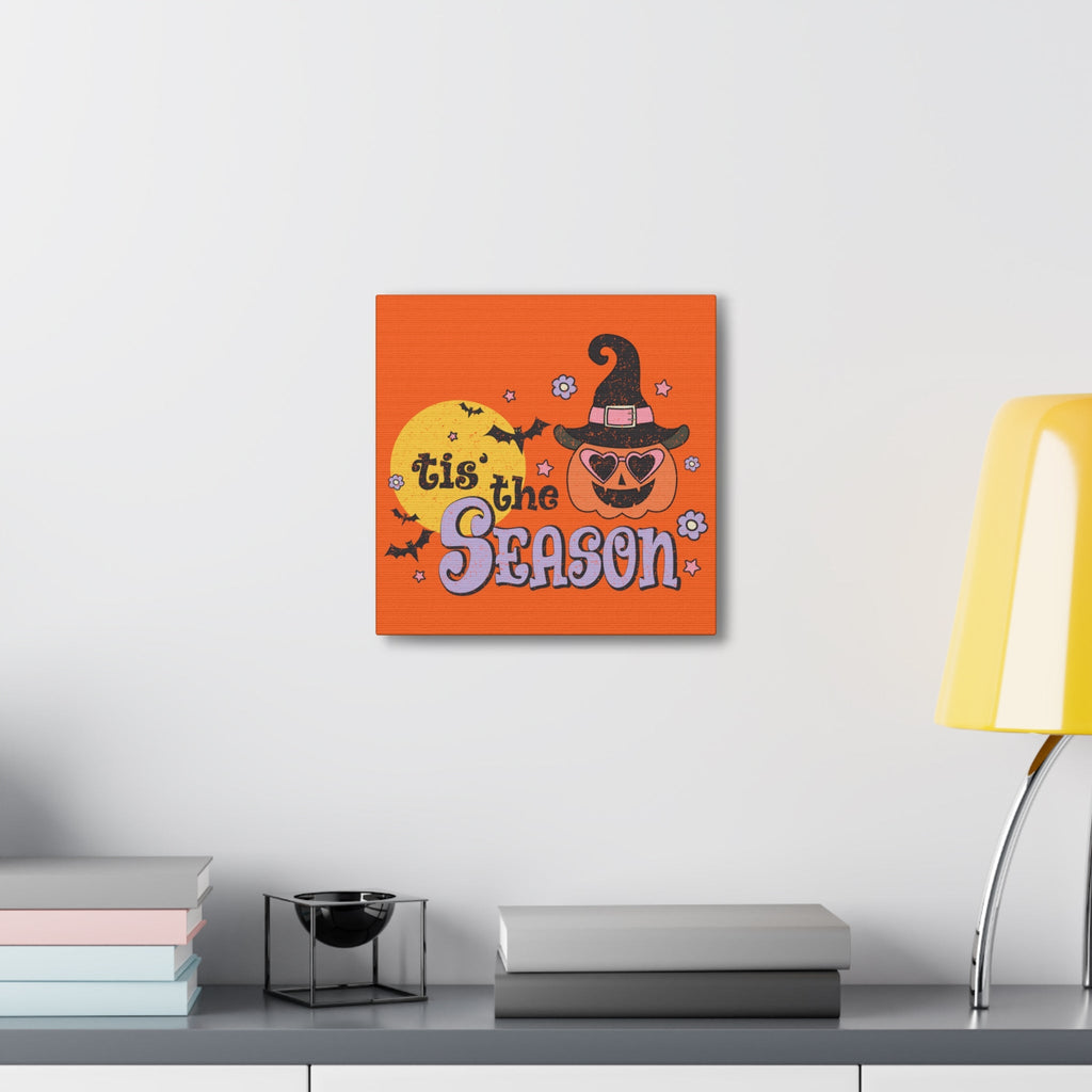 Tis The Season Pumpkin Witch Distressed Print Halloween Canvas Gallery Wrap