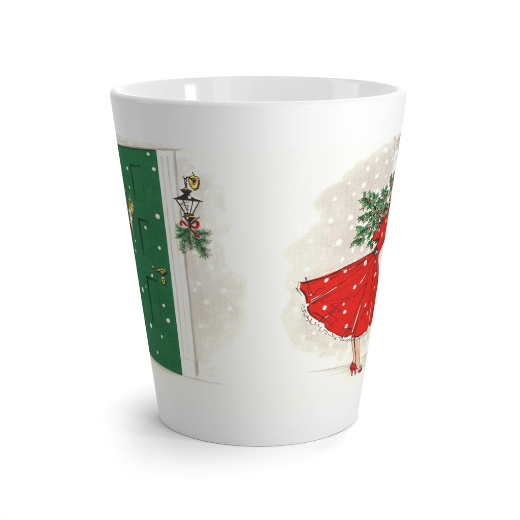 Christmas Lady In Red With Pine Retro Christmas Print Latte Coffee Mug