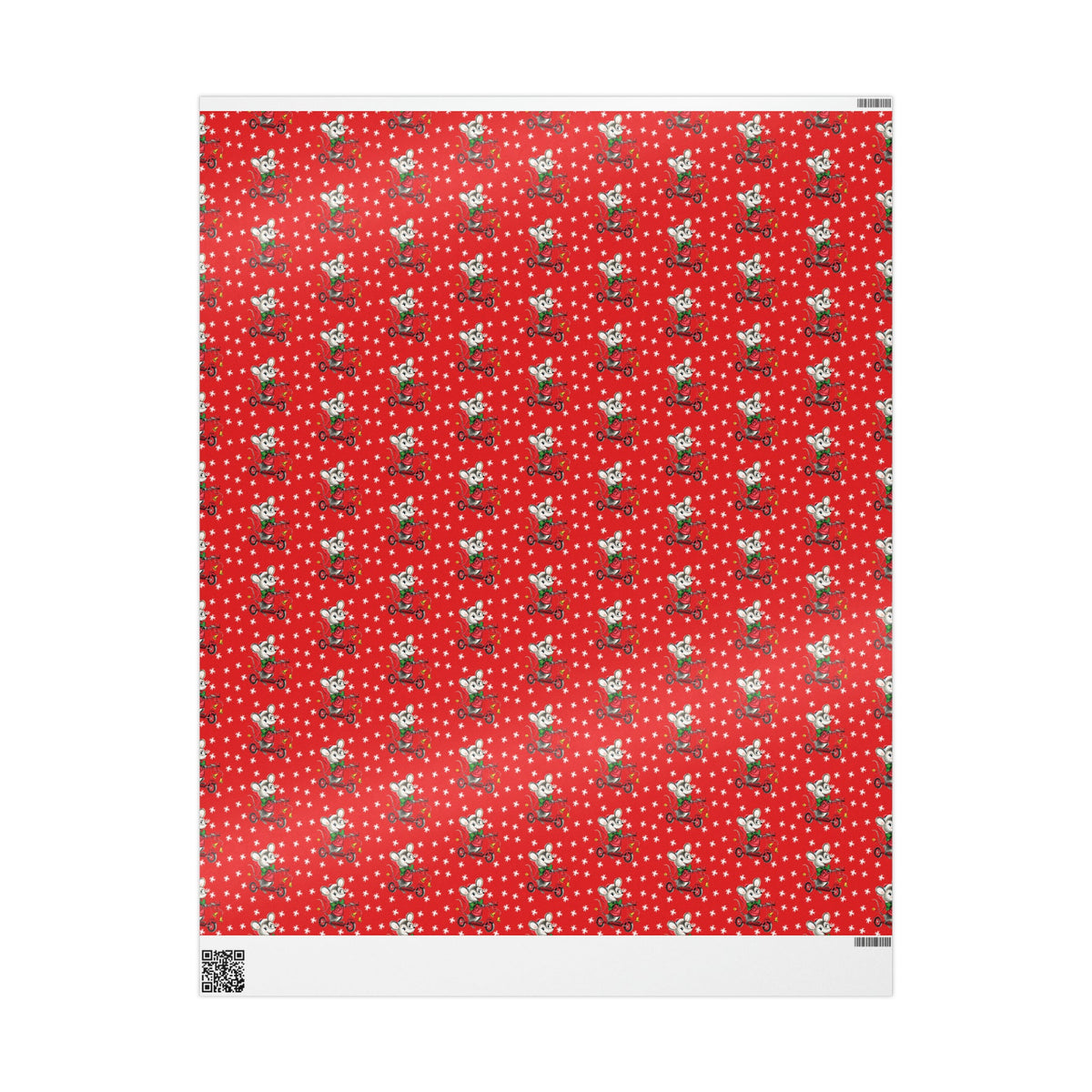 Christmas Mouse On Scooter Stars Red Mid Century Retro Christmas Print Holiday Gift Wrap Paper - Glossy Or Matte