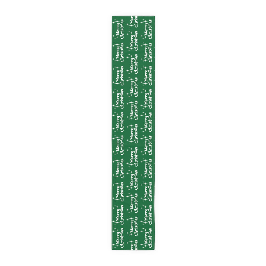 Merry Christmas Starburst Atomic Mid Century Retro Style Christmas Decor Green Cotton Poly Table Runner