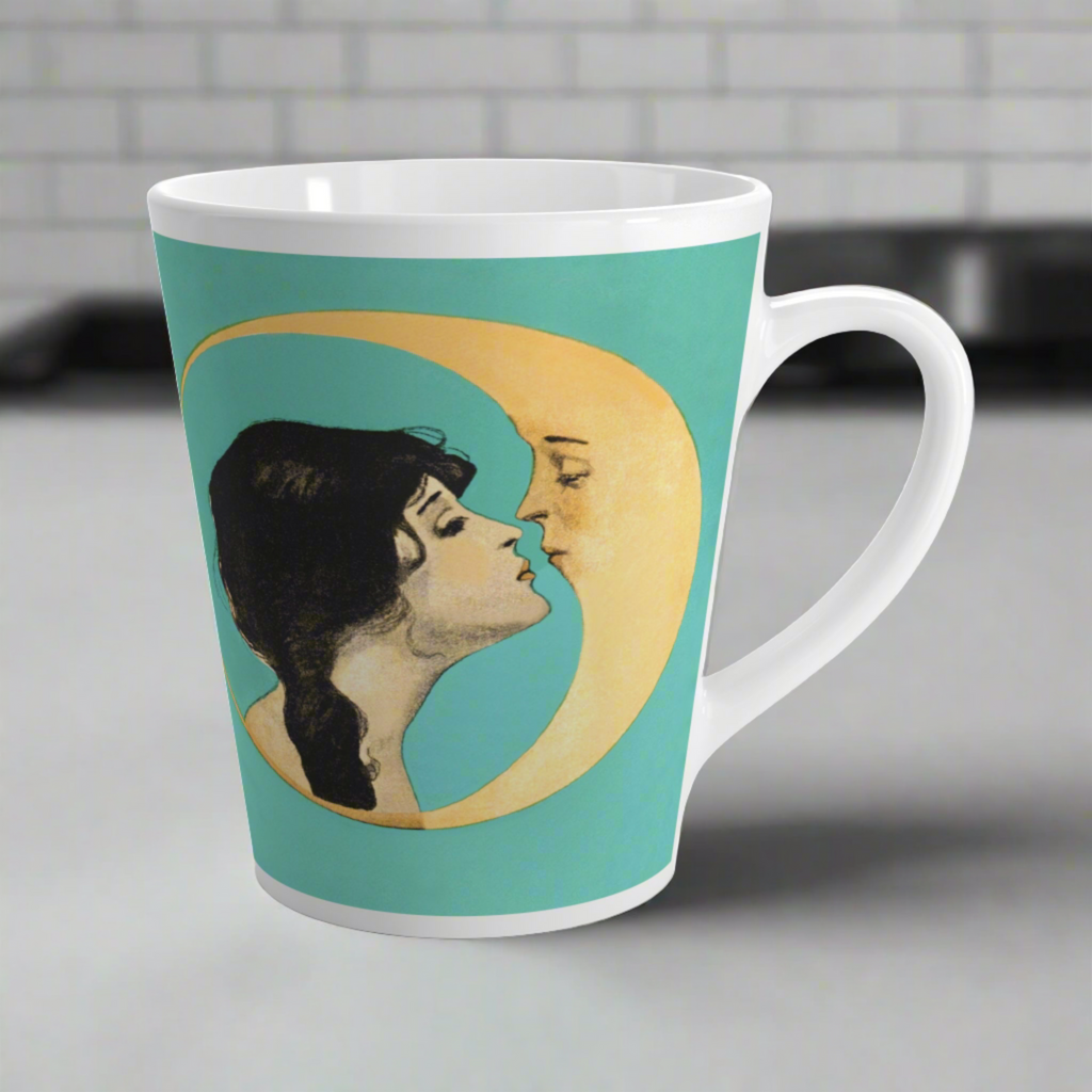 Woman Kissing The Moon Retro Celestial Latte Coffee Mug