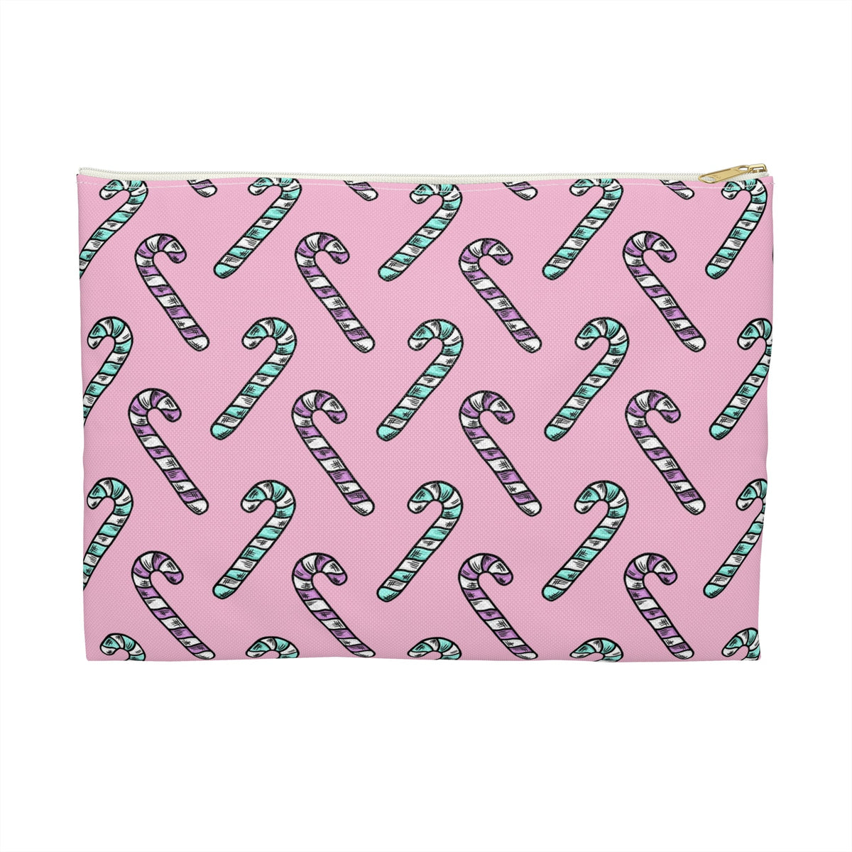 Pink And Teal Pastel Candy Canes Christmas Print Polyester Accessory Pouch Travel Bag