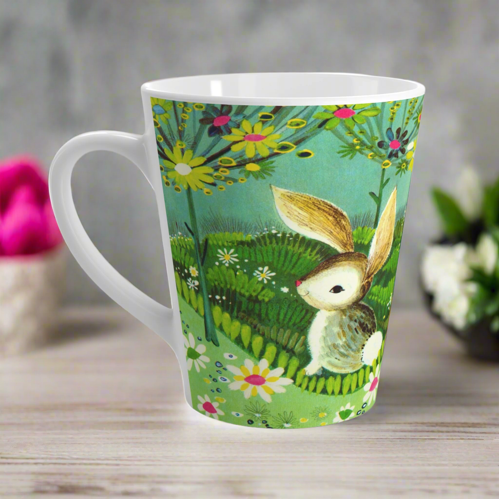 Spring Bunny Flowers Mod Retro Easter Latte Coffee Mug