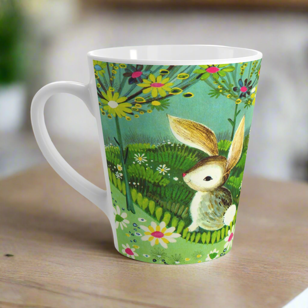 Spring Bunny Flowers Mod Retro Easter Latte Coffee Mug
