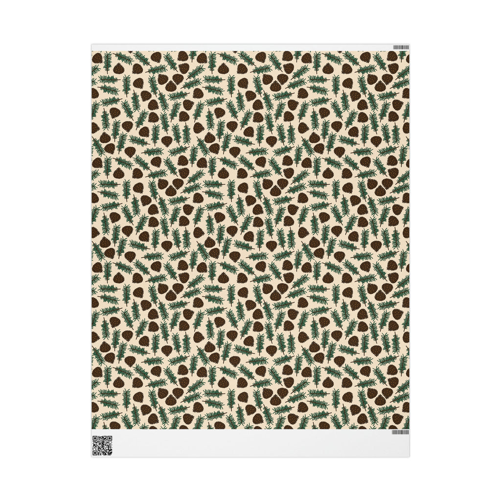 Pinecones With Sprigs Of Pine Cute Winter Christmas Print Holiday Gift Wrap Paper - Glossy Or Matte