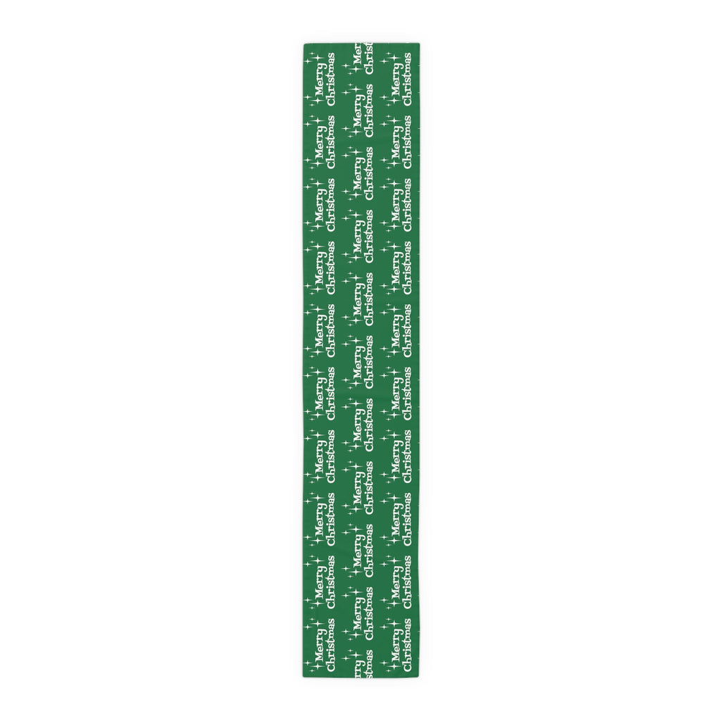 Merry Christmas Starburst Atomic Mid Century Retro Style Christmas Decor Green Cotton Poly Table Runner